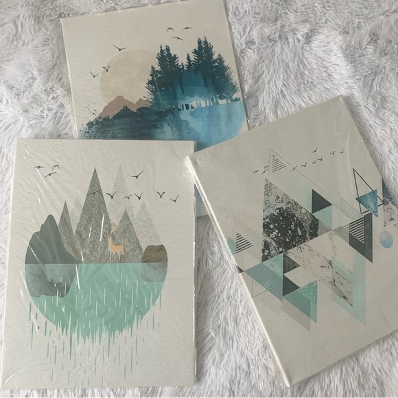 BNIB Boho Wall Art Abstract Mountains Daytime Canvas Prints 12x16” 3 Panel - Picture 10 of 11